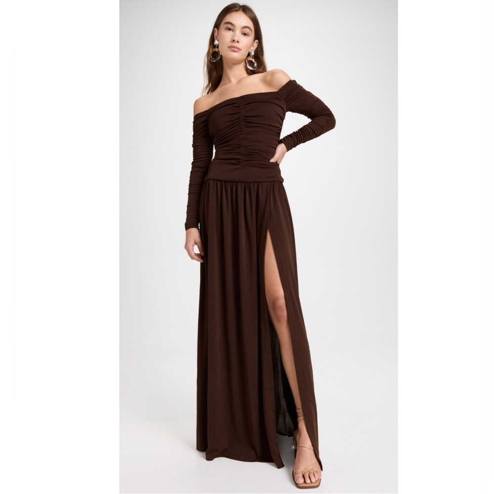 Tanya Taylor Marla Off-the-Shoulder Dress in Mocha/Brown, Size 6 New w/Tag - Picture 1 of 11